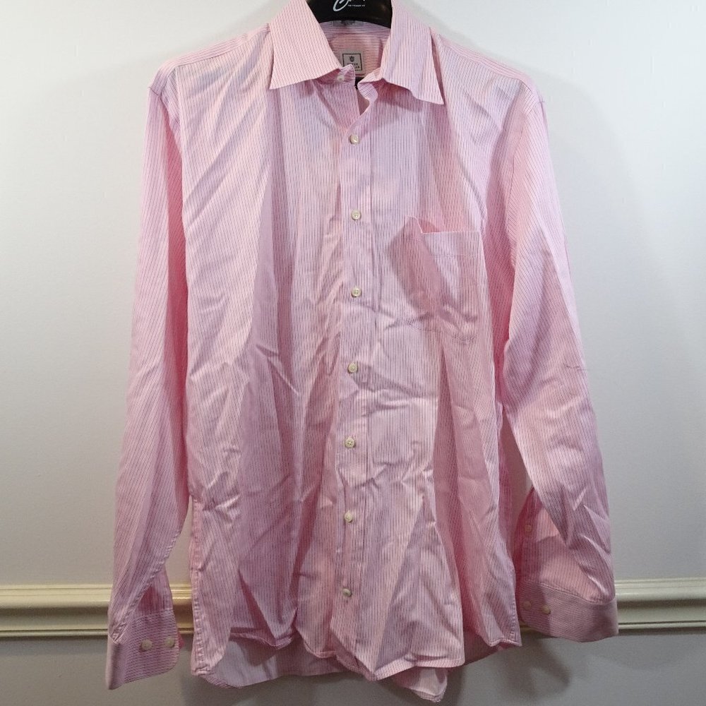 Peter Millar Men's Dress Shirt Pink Red Pinstripes Shirt Size 16.5 42cm Cotton